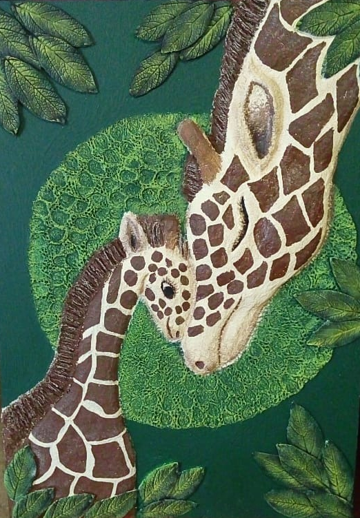 "Amor de Madre", dos jirafas en porcelana fría. Artista: María del C. Santamaría
